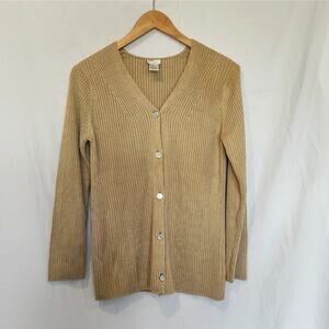 100% Silk Cullen Women's S Cardigan V-Neck Sweater Champagne Color Button Ribbed